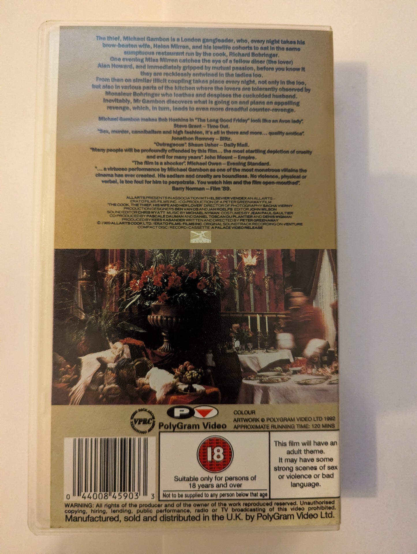 The Cook, The Theif, His Wife, Her Lover  (1989) VHS Video