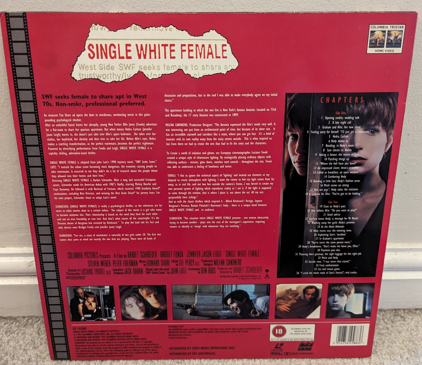 Single White Female (1992) Laserdisc NTSC - Flippin Retro Video Shop