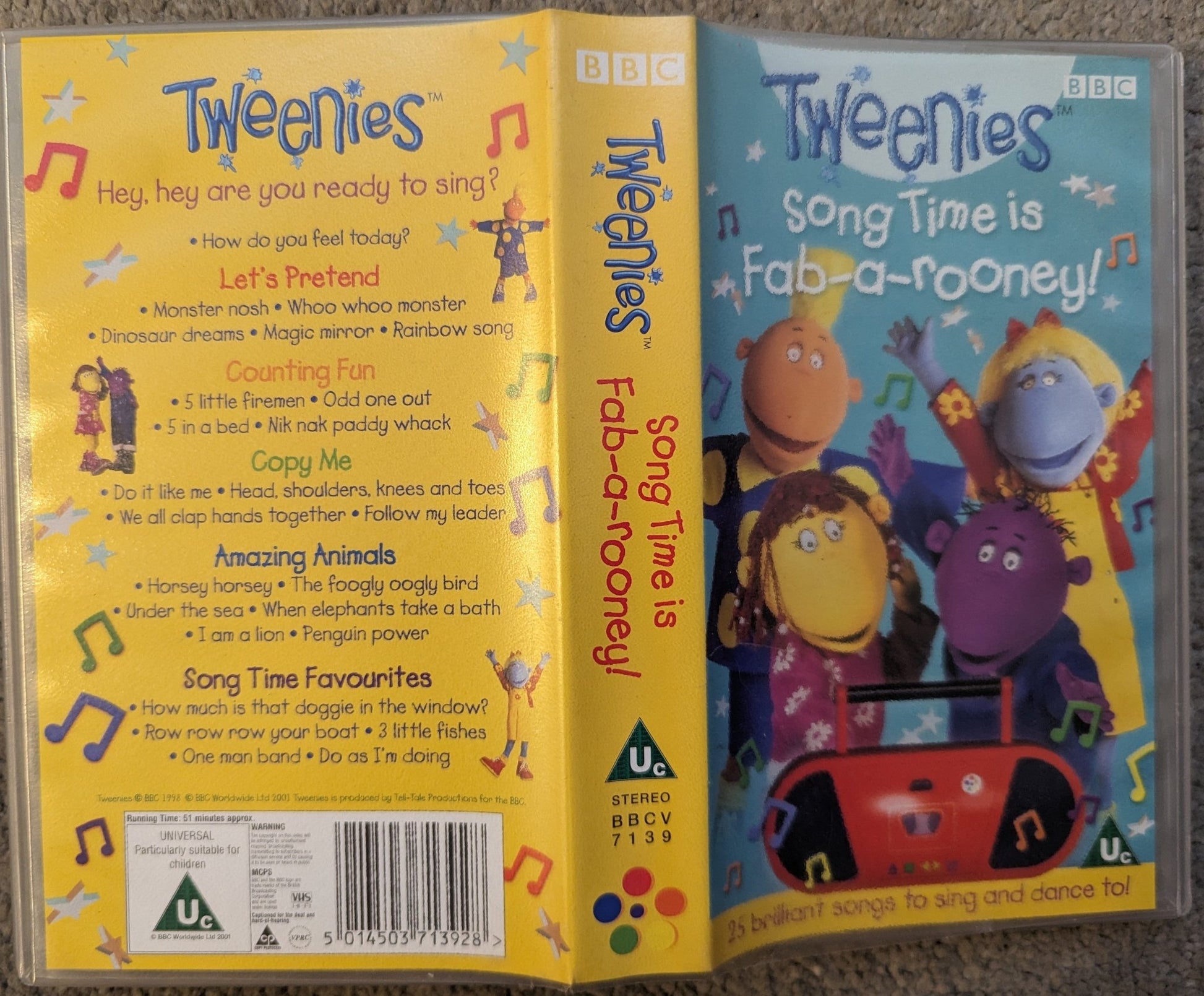 Tweenies Song Time Is Fab - A - Rooney VHS Video (yellow tape) - Flippin Retro Video Shop